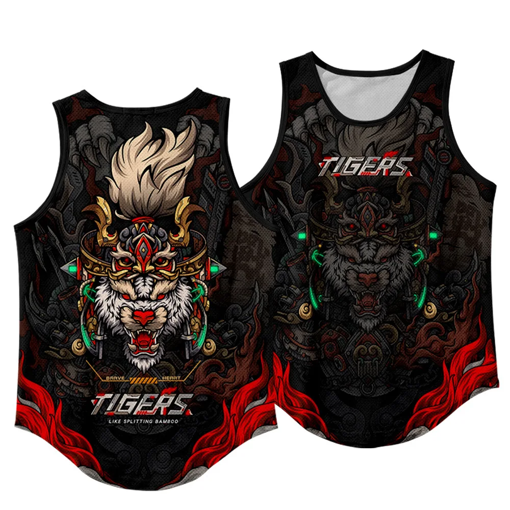 Men\'s Fashion Sleeveless Black Tiger Print Tank Top Vest Fitness Bodybuilding Muscle Undershirt Gym Sportwear