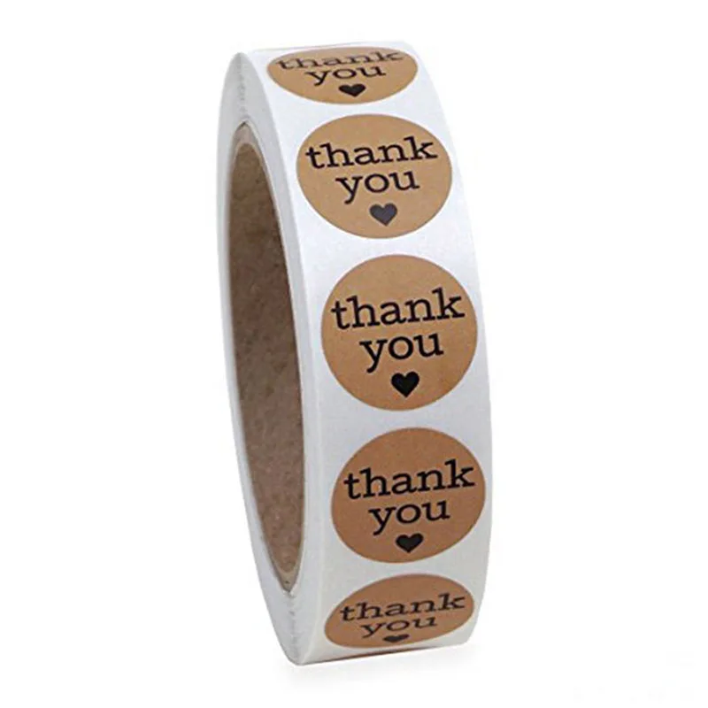 1 inch Natural Kraft Paper Thank You Stickers seal labes 1Inch gift Packaging stationery sticker 50-500pcs Labels