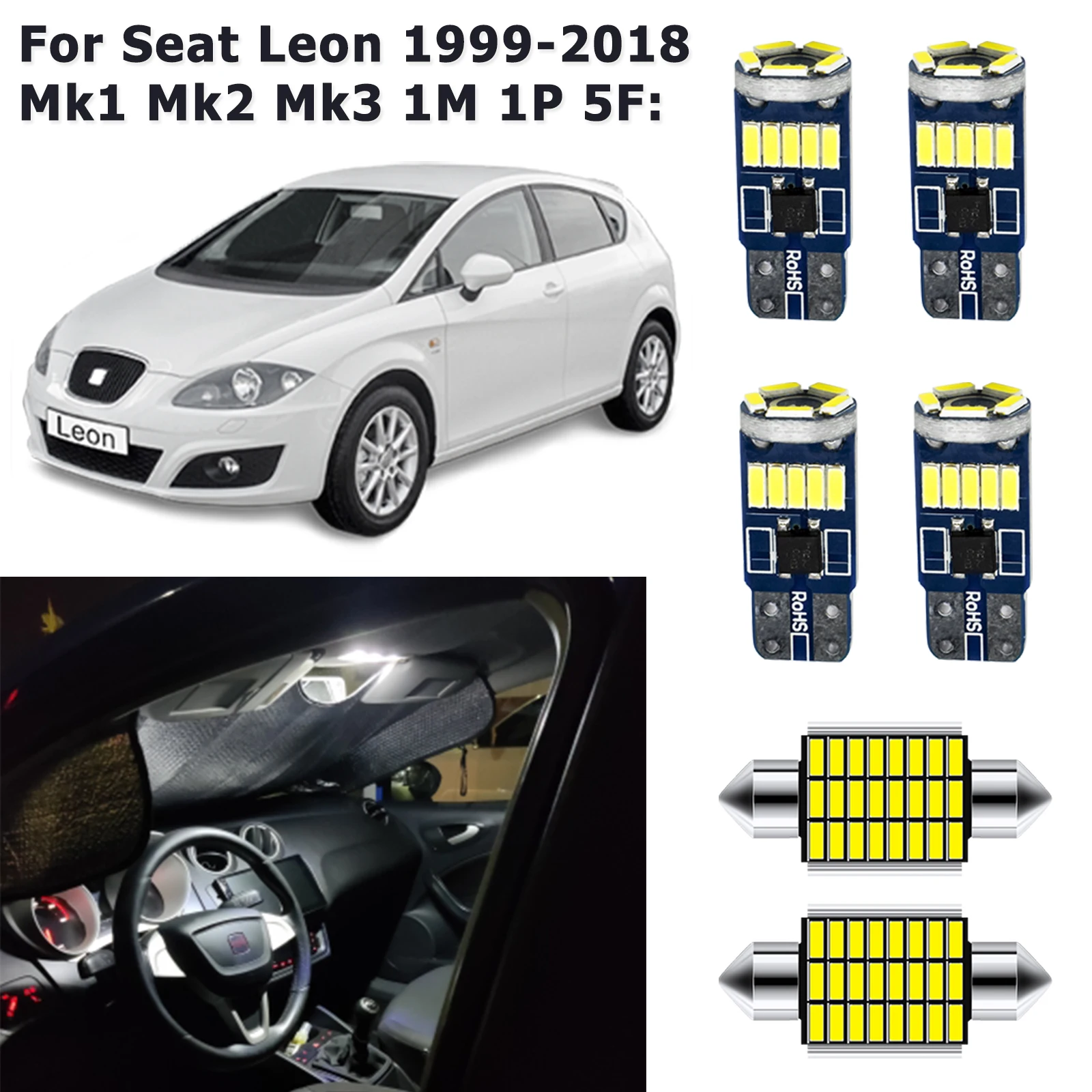 

LED Interior Light W5W T10 2825 6418 6461 3425 6464 C5W Festoon Bulbs Map Dome Lamp For Seat Leon MK1 MK2 MK3 1M 1P 5F 1999-2019