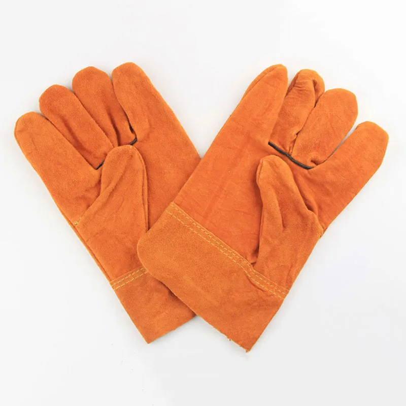 Welding gloves with heat-resistant short section leather for electric welders, scald and wear-resistant cowhide welding