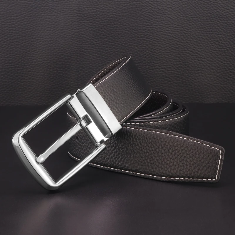 

High quality pin Buckle designer genuine leather belts men luxury famous brand balck Waist strap 3.8cm wide cintos masculinos