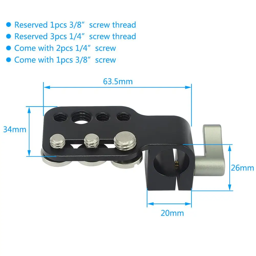 Haoge VA-PC01 متعددة الوظائف 15 مللي متر قضيب المشبك جبل مع لوحة و 1/4 "3/8" المسمار للكاميرا DSLR تلاعب