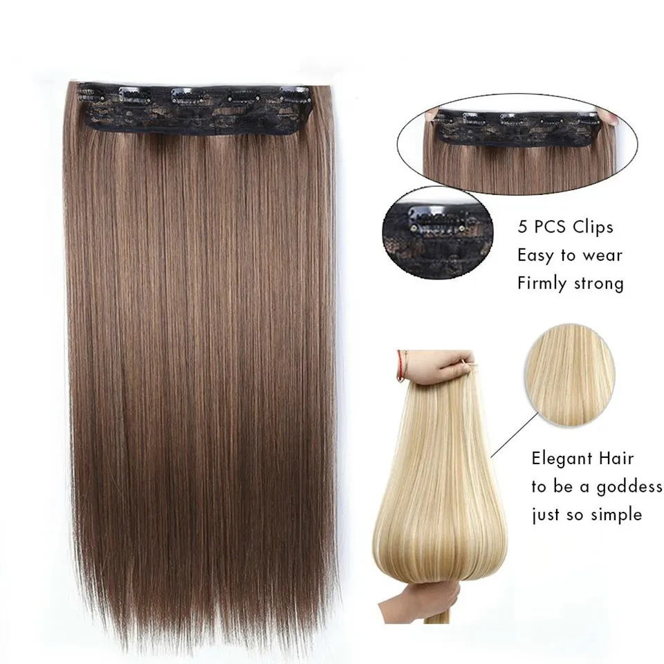 Allaosify Synthetic Hair Extension Long Straight 5 Clips In Hair Extension Black Brown Blue Wig Hairpieces Accessorie For Women