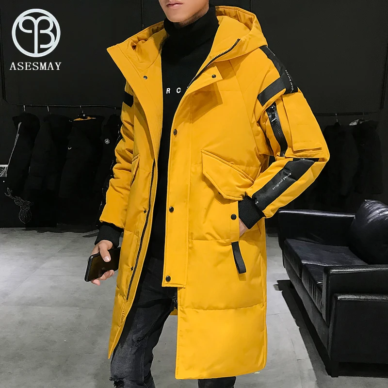 Asesmay White Duck Down Jacket Men Winter Coat Long Warm Parkas Hooded Yellow Outwear Luxury Brand Clothing Male Winter Jackets