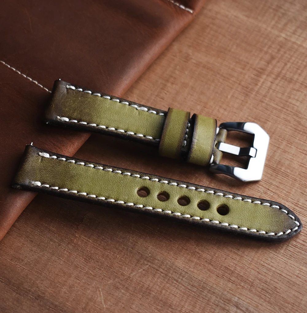 High Quality Genuine Leather Watch Band 18mm 20mm 22mm 24mm Handmade Wristband Stainless Steel Buckle Watch Strap for Panerai