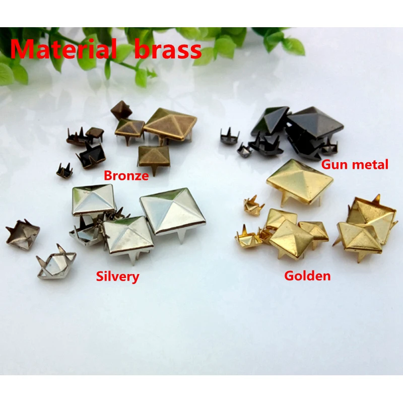 4-15mm Square Brass Nailhead Garment Rivets Claws Stud for For Bag Shoe Jeans Leather Craft Chocker Clothes Collar Accessories