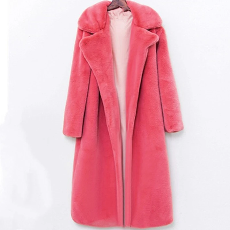 Winter Faux Fur Teddy Bear Long Thick Coat Women Fake Fur Fluffy Warm Pink Lapel Furry Jackets Female plus size Yellow Overcoat