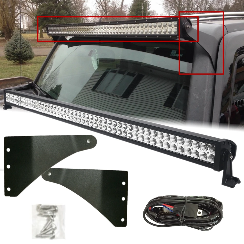 For 2006-2010 Hummer H3 Upper Roof Windshield Straight 50inch Offroad Led Light Bar With Mounting Bracket Set