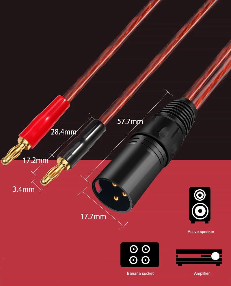 Hifi Active Speaker Cable Regular 3-Pin XLR to Dual Banana for Amplifier Soundbox Gold plating OFC Audio Cable 1M 2M 3M 5M 8M