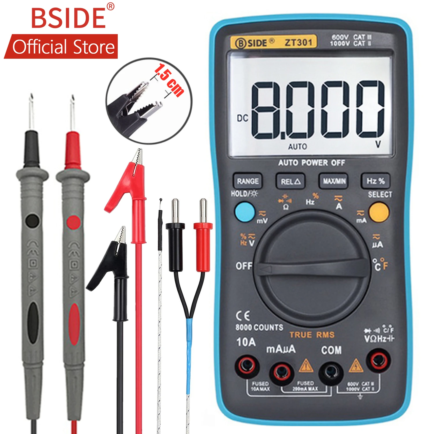 BSIDE ZT301 ZT302 Digital Multimeter 8000 9999 Counts True RMS Multifunction AC/DC Voltage Temperature Capacitance Tester DMM