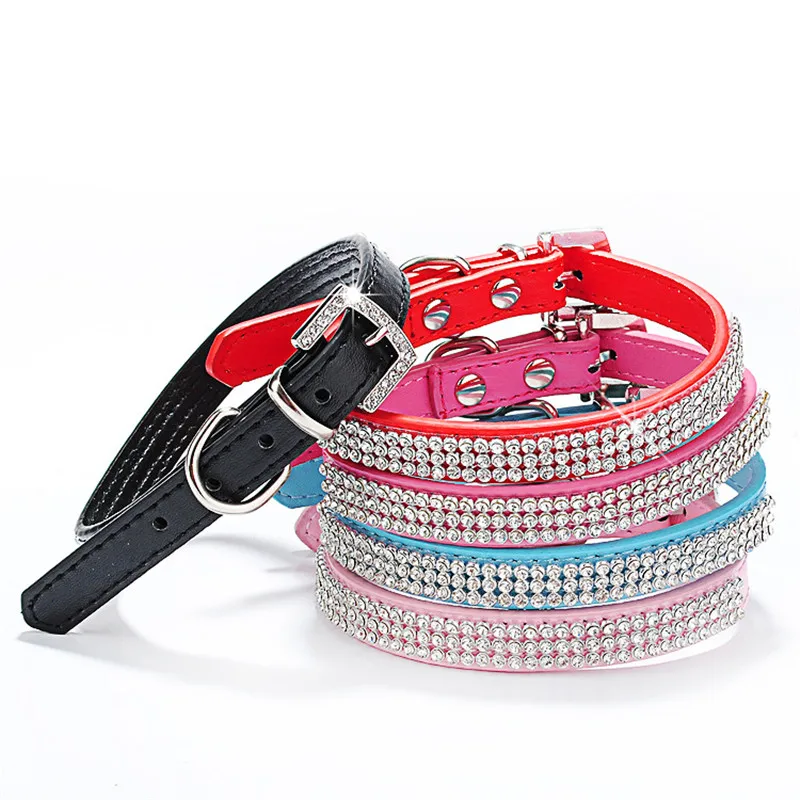 Bling Collar Rhinestone PU Leather Crystal Diamond Puppy Collar Pet Dog Collars Pets Supplies Dog Accessories