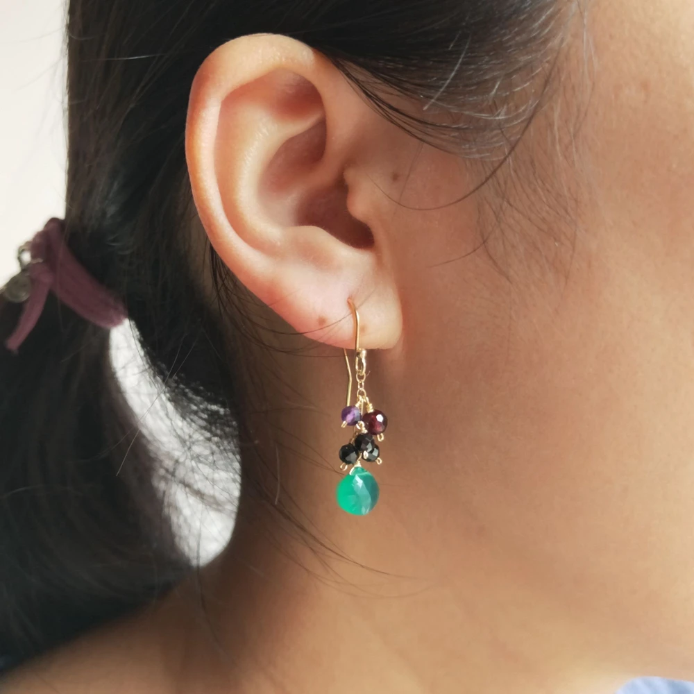 Lii Ji Natural Spinel Garnet Amethyst Green Onyx 925 Sterling Silver Handmade Drop Earrings Delicate Jewelry For Women Gift