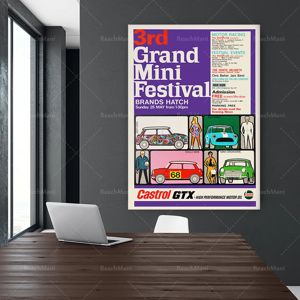 Vintage Car Poster 3rd Grand Mini Festival 1960s Racing Poster / Rally Art Automotive Decor