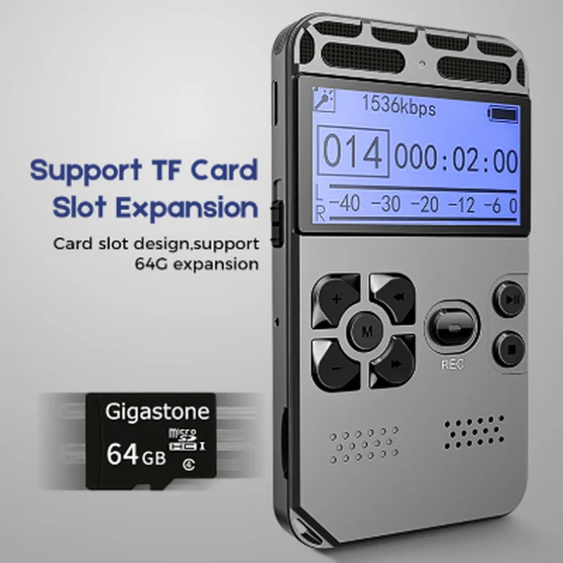 Digital Voice Recorder Voice Activated Mp3 player 32GB Music Player Card One-button Record Noise Reduction Dictaphone V35
