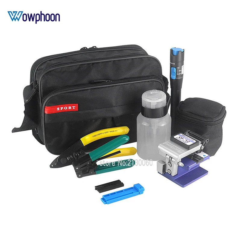 

FTTH Fiber Tool Kit Set with Fiber Cleaver Visual Fault Locator, 5km VFL, Adapter with 2 Port Stripper,Fiber Fixture, Customized