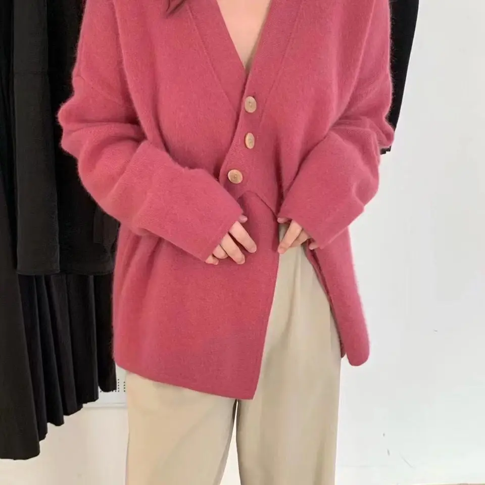 Miscele temperamento coreano moda autunno primavera scollo a V manica lunga cappotto di lana bianca cintura donna giacca moda