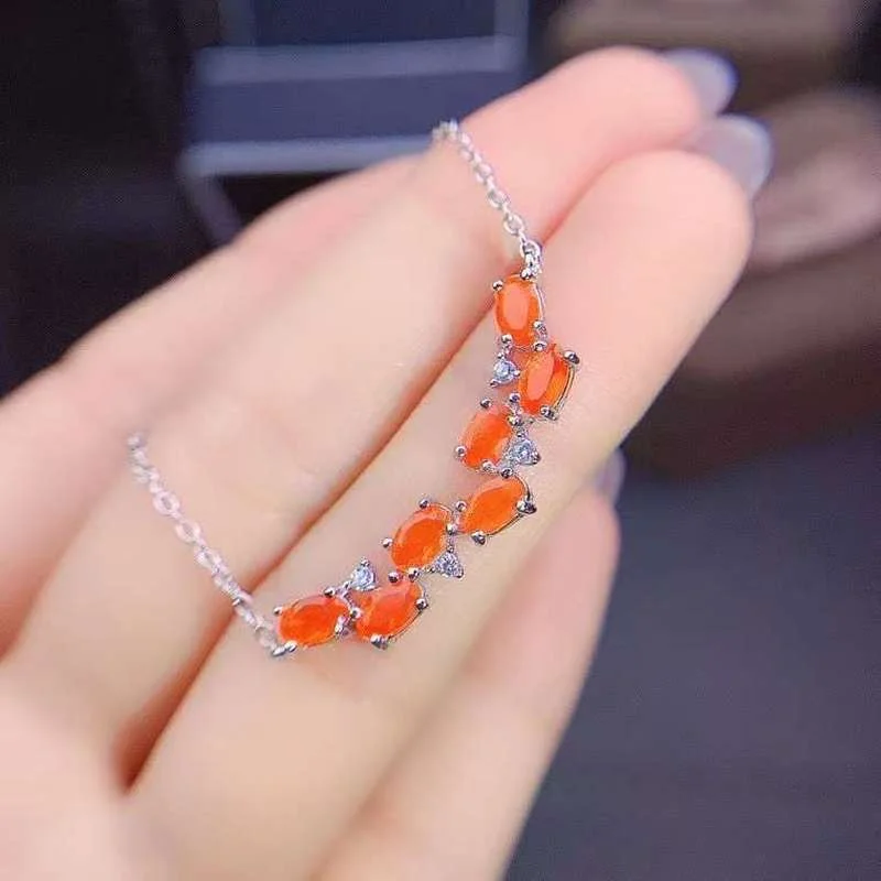 Pure Natural Fire Opal Clavicle Chain, 925 Silver Simple and Elegant Dyed Orange Opal for Woman 3*5mm