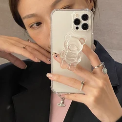 3D Cartoon Bear Transparent Case On For Samsung Galaxy A12 A22 A32 4G A42 A52 5G A72 A21S Stand Holder Phone Cover