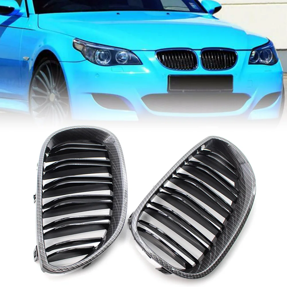 

2Pcs Car Front Bumper Racing Grill Kidney Grille For BMW E60 E61 5 Series M5 2004 2005 2006 2007 2008 2009 2010 Carbon Fiber ABS