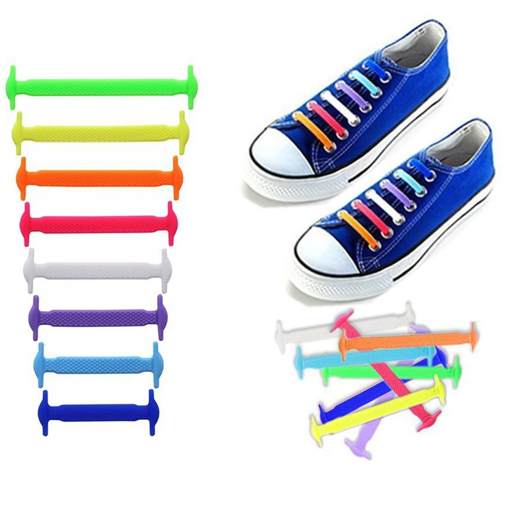 2023 New 16pcs/lot Shoes Accessories Elastic Silicone Shoelaces Elastic Shoelace Creative Lazy Silicone Laces No Tie Rubber Lace