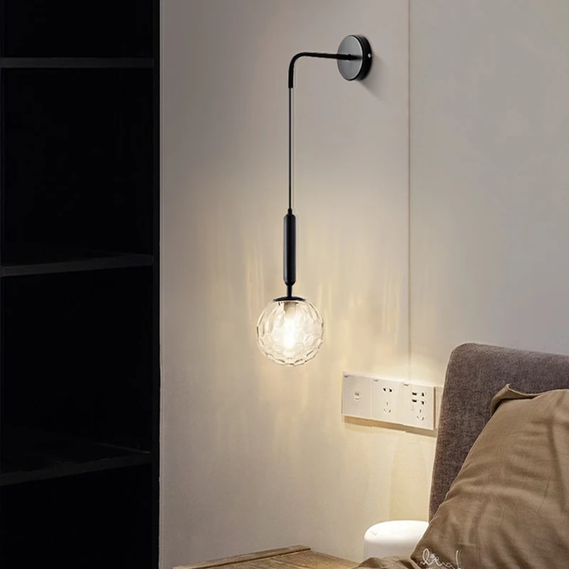 Modern Glass ball Wall Lamps Nordic Living Room Bedroom Bedside Reading Lamp Brass/Black sconce lamp luminaire