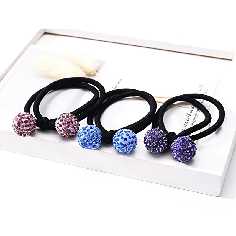 Multicolor Rhinestone Ball Hair Bands Korean two-in-one Elastic Rubber Band Ponytail Holder Hair Ties Women Kid Hair Accessories