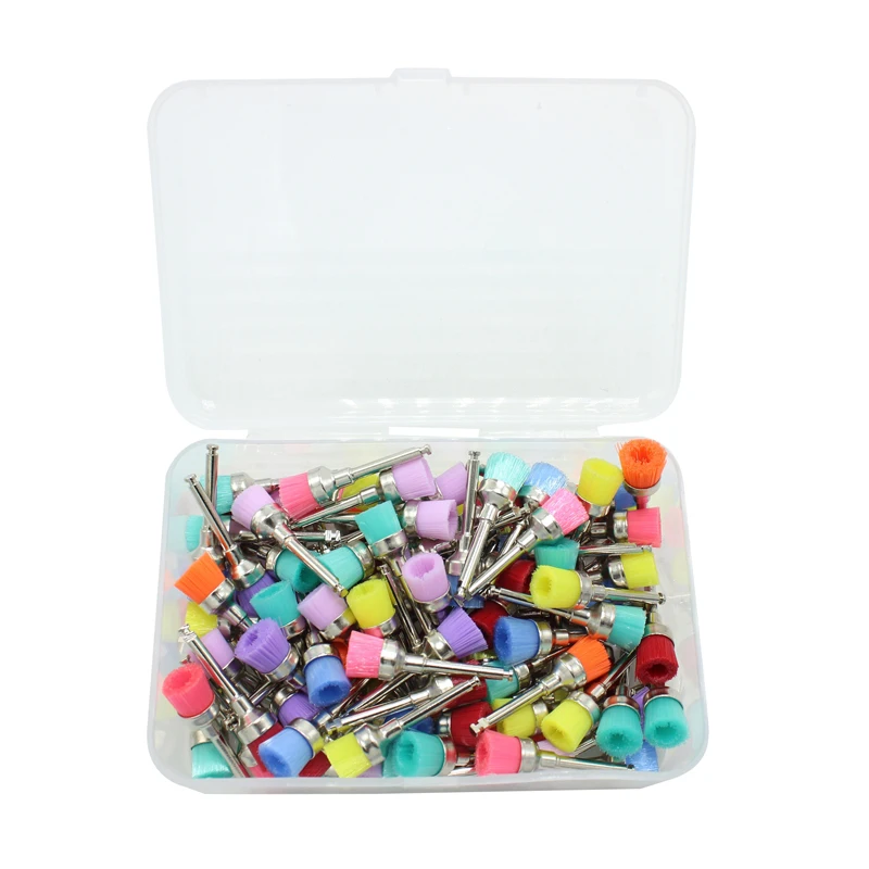 100pcs/bag Dental Polishing Brush Polisher Prophy Rubber Cup Latch Colorful Nylon Bristles Mix Style Dentist Tool Lab Instrument