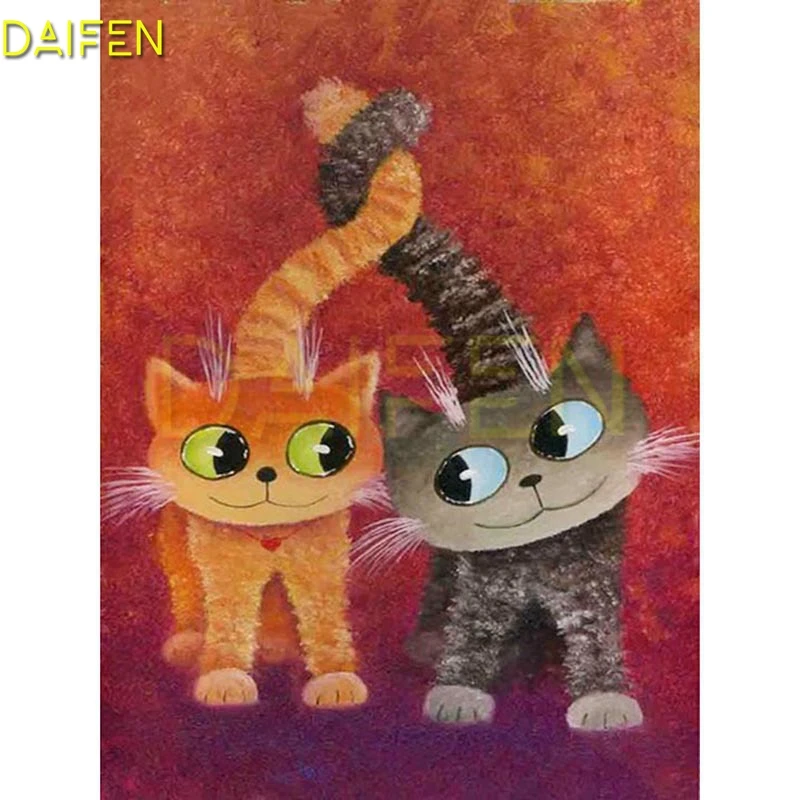 5D DIY Diamond embroidery Cross stitch animal Full Square Diamond painting Cartoon two cats Full Round Diamond mosaic Tail love