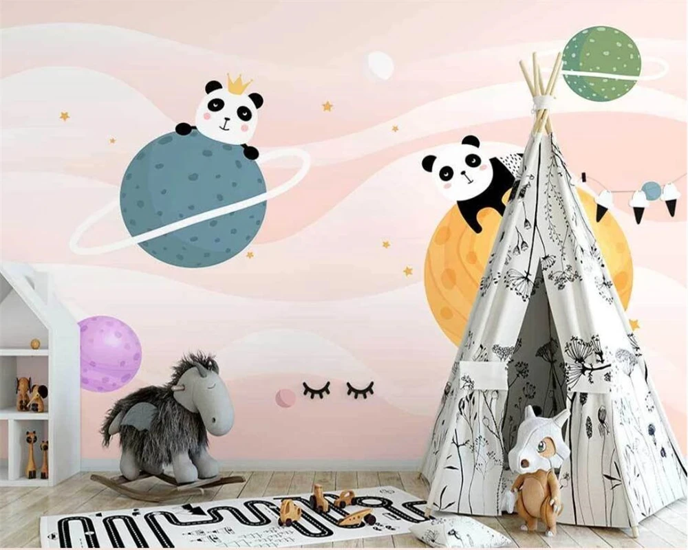 beibehang Customize the new Nordic hand-painted space panda cloud children's room background papel de parede wallpaper
