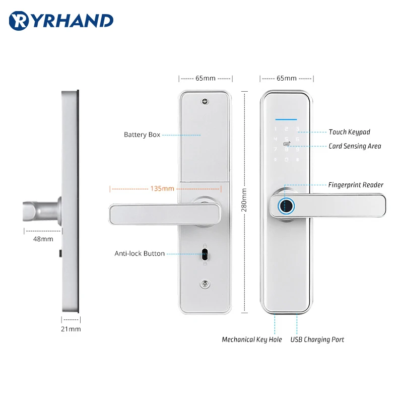 Fingerprint Waterproof Tuya cerradura inteligente fechadura eletronica sliver smart door lock