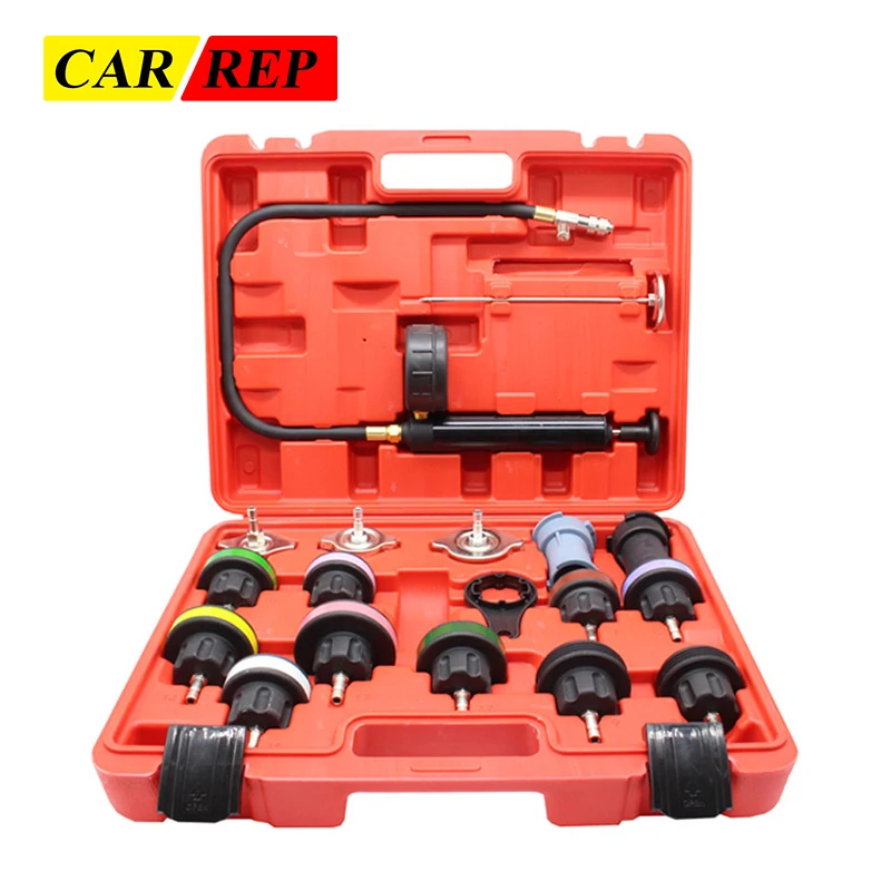 

18pcs Universal Radiator Pressure Tester Tool Kit Cooling System Testing Tool Water Tank Leakage Detector Nylon Material