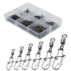 120pcs 6 tamanho acessórios de pesca conector pin rolamento de rolamento giratório de aço inoxidável snap anzol isca giratória tackle caixa ferramenta