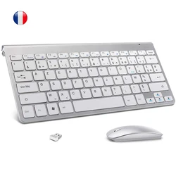 Wireless AZERTY French Keyboard Mouse Ultra Slim Multimedia Keyboard Mouse Combo Low Noise for Laptop Desktop Windows 7 10 11
