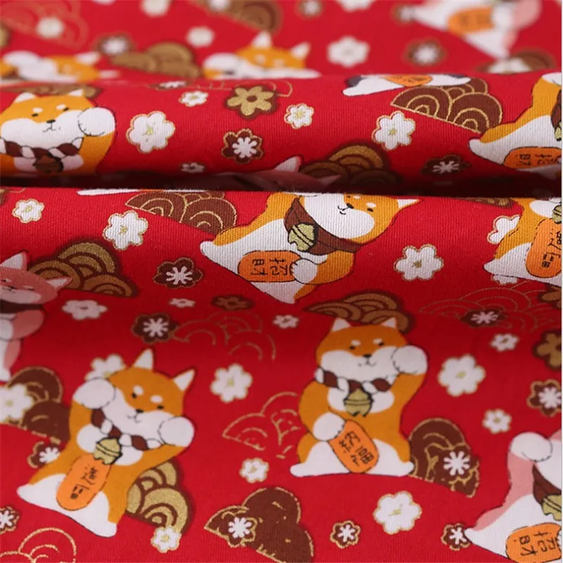 Cute Japanese Style Metallic Cartoon Puppy Design Cotton Fabric 100% Pure for Decoration Children Clothing