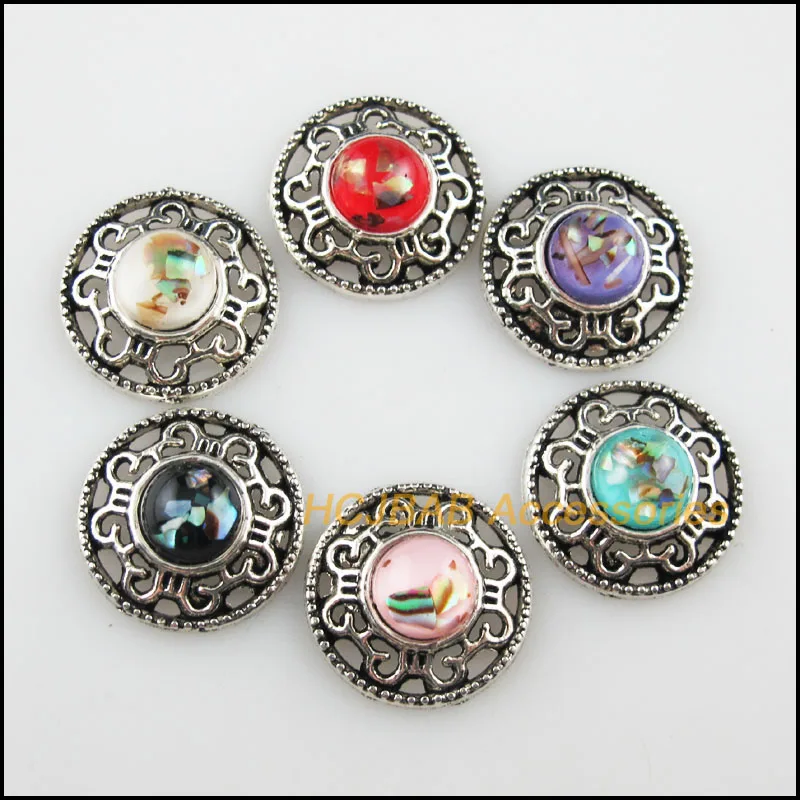 12 New Shivering Resin Connectors Round Flower Mixed Charms Tibetan Silver 18mm