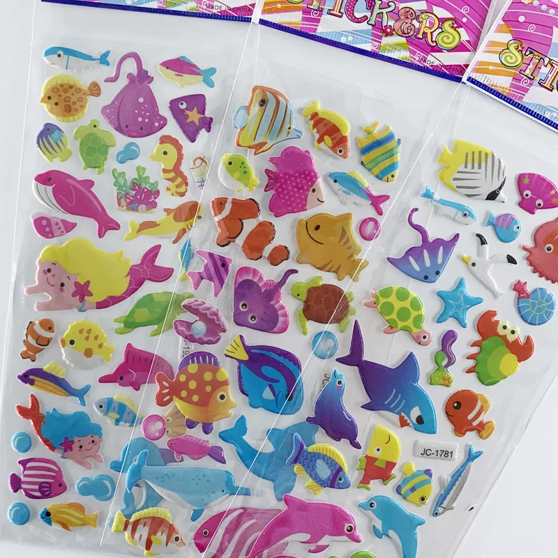 8 Sheets/Pack Marine Life Sticker Cute Cartoon Sea Fish 3D Puffy Foam Stickers for Kids DIY Toy Scrapbook Laptop Decora