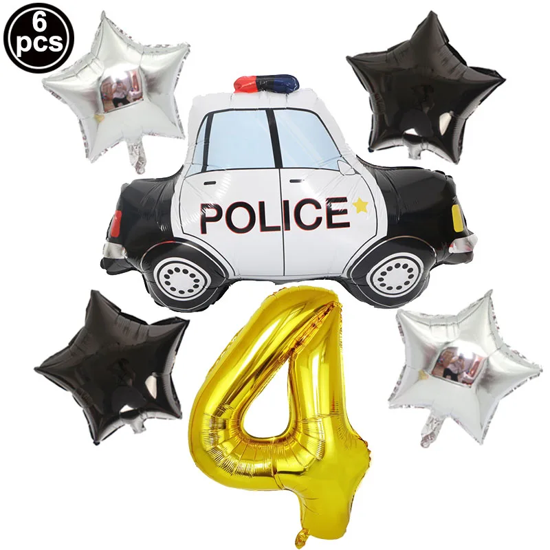 Police Balloon Kit  32inch Gold Number Foil Ballon 1 2 3 4 5 6 7 8 9th Birthday Party Balloon Car Aluminum Film car Ballon