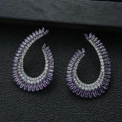 Luxury Geometry U Shap Drop Earrings For Women Wedding Cubic Zirconia Dubai Bridal Party Jewelry Accessories E9621