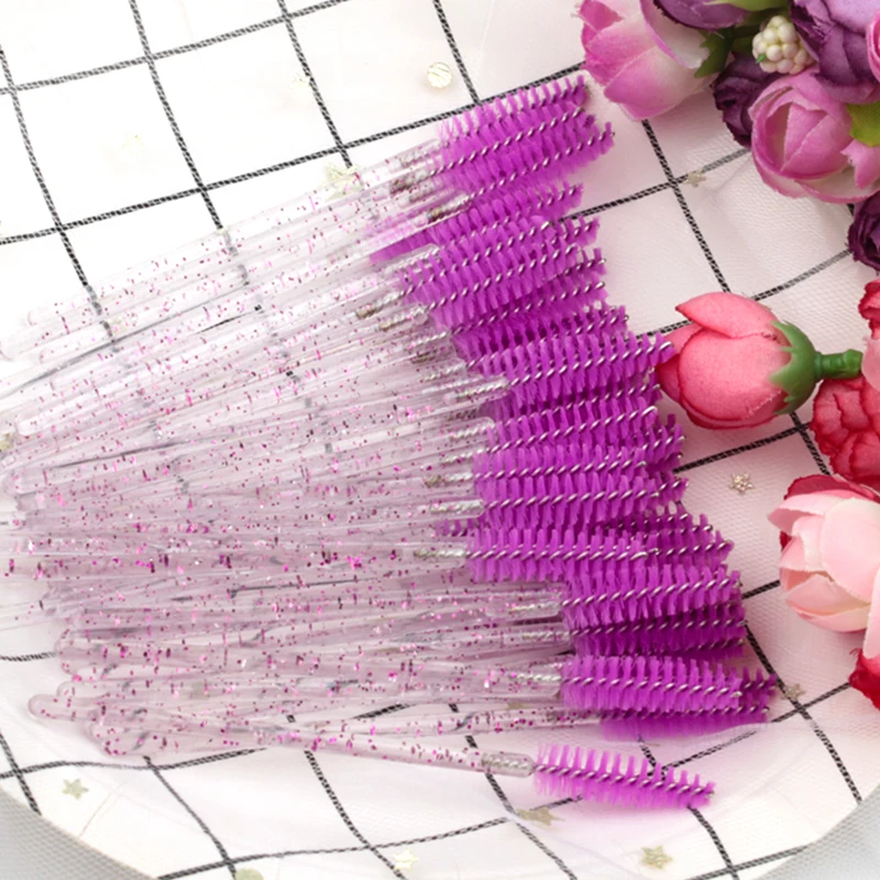 MEISHENJIE 5/50PCS Mini Brushes Eyelash Brush Diamond Handle Mascara Wands Eyelash Comb Brushes Spoolers Makeup Tool Kit