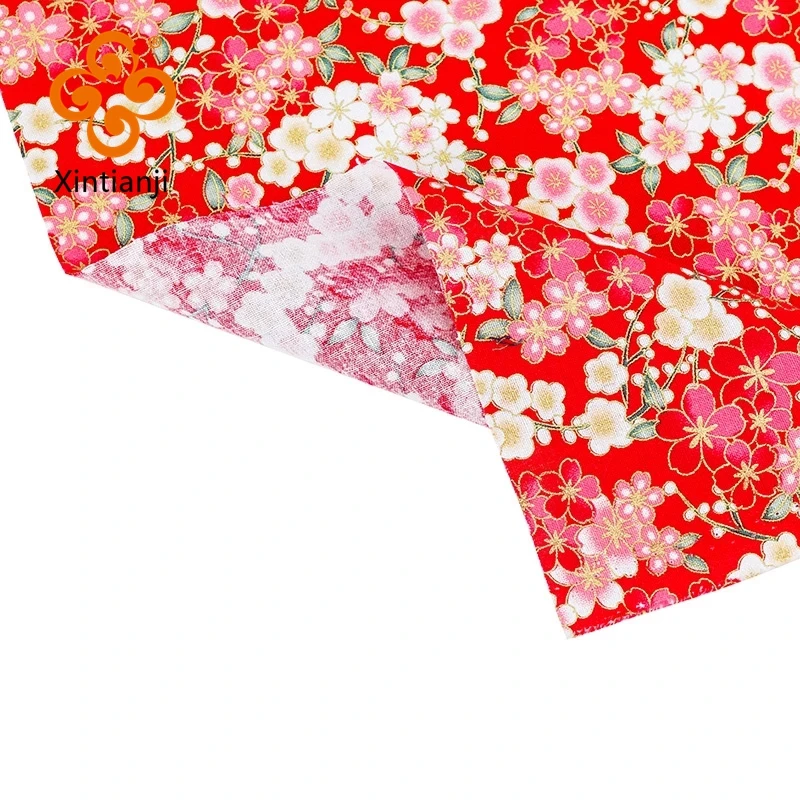 Flora Kimono Bronzed Red Fabric Japanese Style Flower Pattern Fabric For Dress And Patchwork  Home Textile Material TJ8692-3