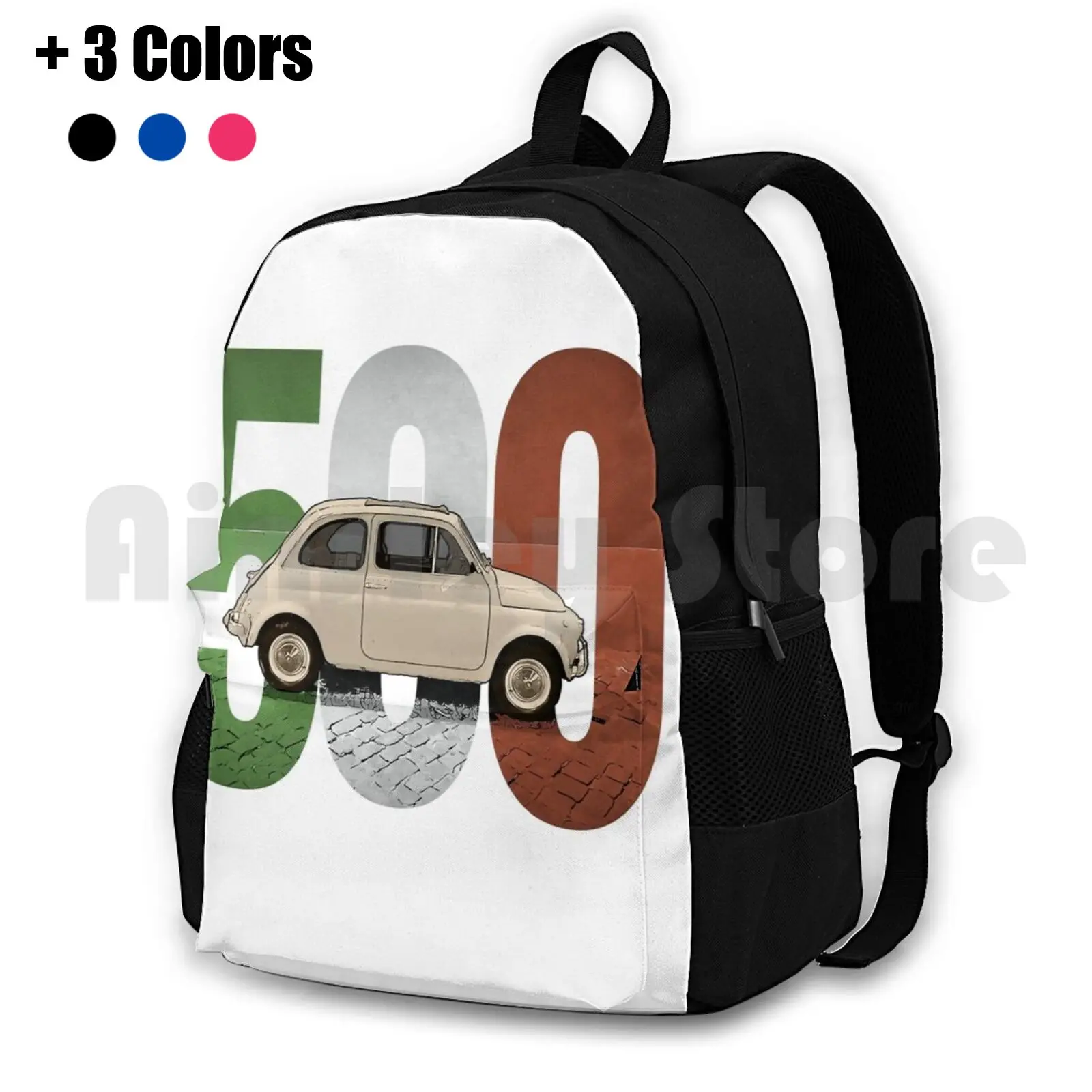 The Classic Fiat 500 On White Outdoor Hiking Backpack Riding Climbing Sports Bag Fiat 500 Classic Fiat 500 500 Italian Car Fiat