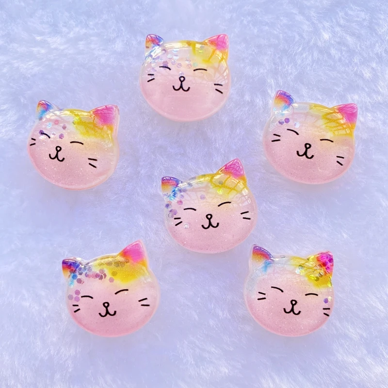 반짝이는 고양이 유니콘 플랫백 카보숑 스크랩북, 수지 믹스, 카와이 DIY 장식 액세서리, C75, 10 개