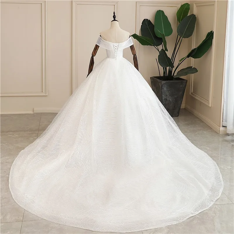 Vestidos De novia con lentejuelas, Vestido De novia con cuello Barco, clásico, talla grande, ligero, personalizado