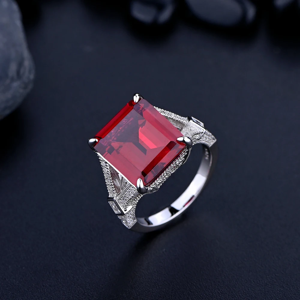 

Luxury 925 Sterling Silver 12*14mm Emerald Cut Ruby Ring Women Jewelry Plated White Gold Geometric Ruby Engagement Ring Lover