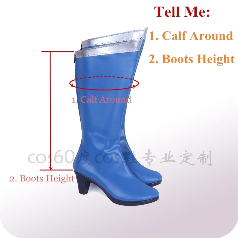 Anime Cosplay Shoes Knee Length PU Leather Sailor Mercury Cosplay Boots High Heels Zipper-up Girls Halloween Shoes