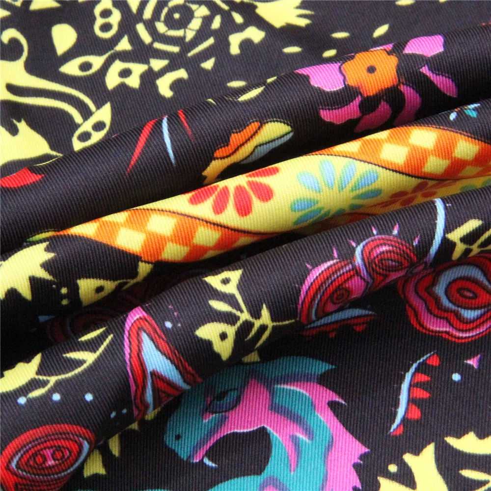 POBING Twill Silk Scarf Women Shawls Forest Animals Print Stoles Bandana Kerchief Hijab Square Scarves Wraps Silk Foulards 130CM