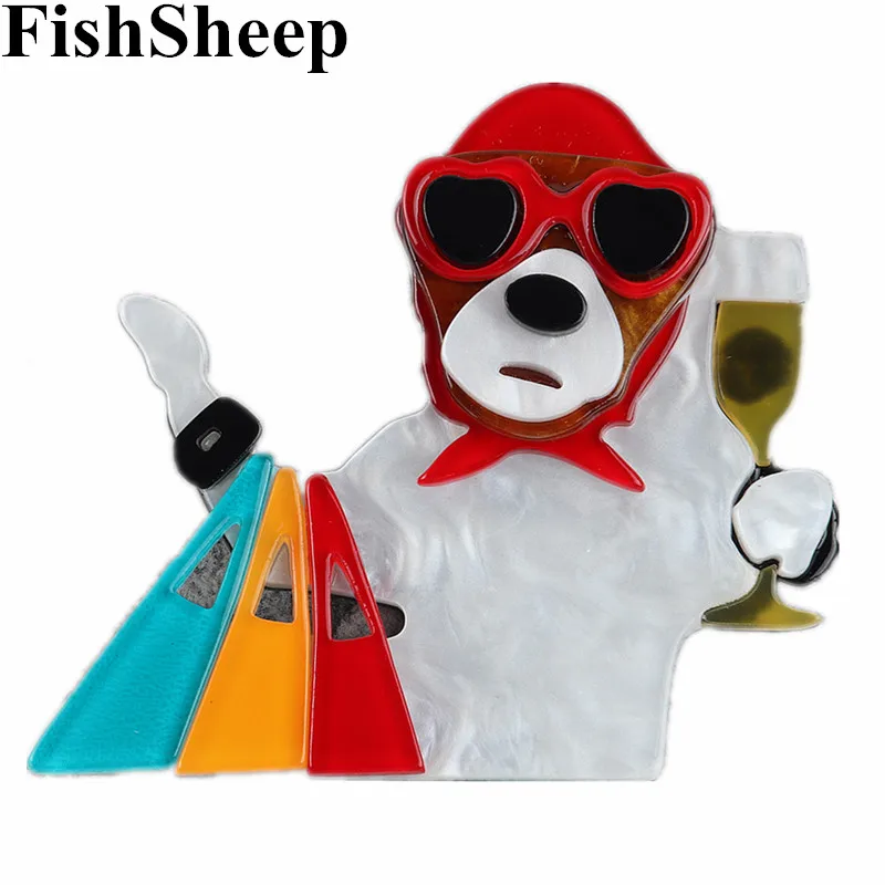 FishSheep Cute Shopping Dog Acrylic Brooches For Women Resin Cartoon Animals Brooches Pins Jewelry Coat Dress Accessories Gifts