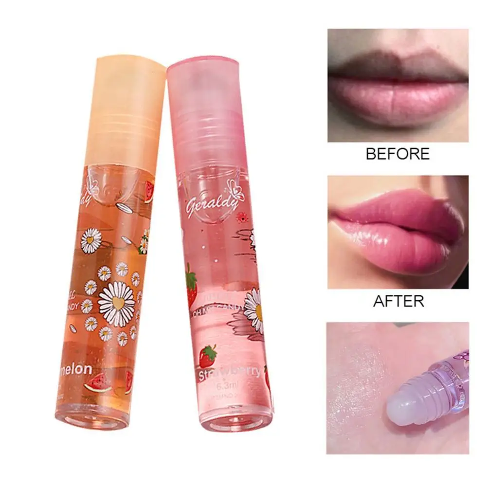 Lip Hydrating 6 Colors Roll-on Fruit Essence Lip Balm Lip Oil Moisturizing Mirror Lip Gloss Transparent Lipstick Primer Makeup