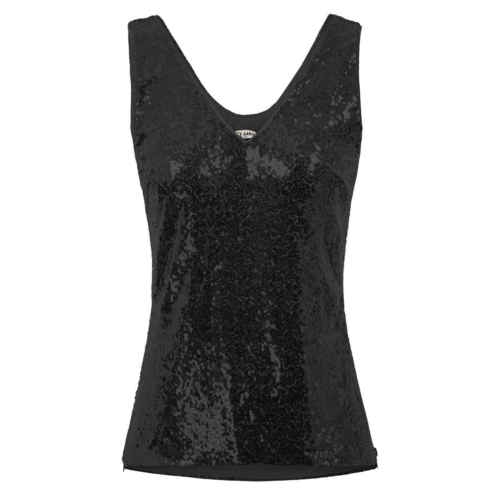 

Grace Karin Tank Tops Women Sparkling Sequins Sequined Top Sleeveless V-Neck U-Back Side Split Solid Color Sexy Summer Tops Lady