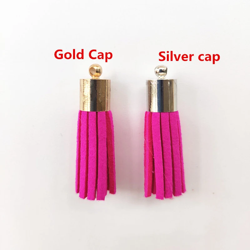 100Pcs 22 Colors 5cm Copper Cap Tassel Free Circle Suede Tassel KC Gold Silver Top DIY Part Jewelry Pendant Findings